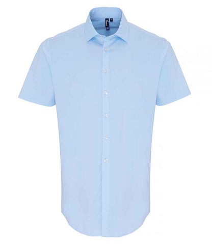 Premier Premier Short Sleeve Stretch Fit Poplin Shirt Pale Blue