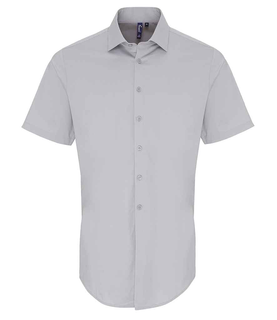Premier Premier Short Sleeve Stretch Fit Poplin Shirt Silver