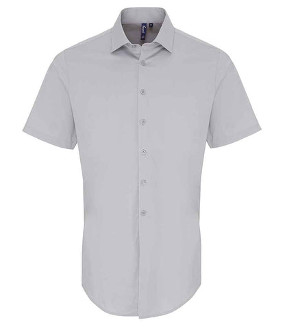 Premier Premier Short Sleeve Stretch Fit Poplin Shirt Silver