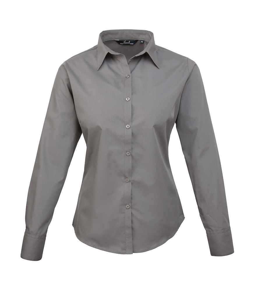 Premier Ladies Long Sleeve Poplin Blouse in Dark Grey