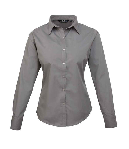 Premier Ladies Long Sleeve Poplin Blouse in Dark Grey