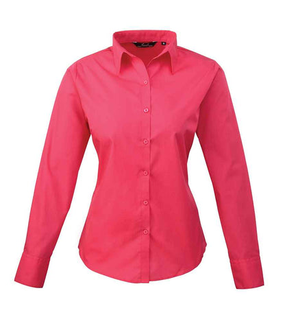 Premier Ladies Long Sleeve Poplin Blouse in Hot Pink