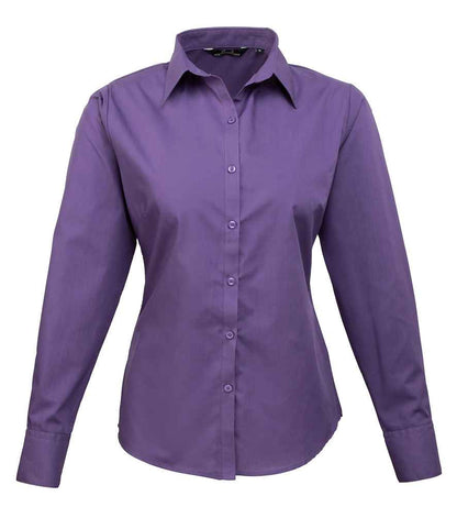 Premier Ladies Long Sleeve Poplin Blouse in Purple