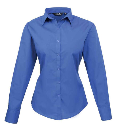 Premier Ladies Long Sleeve Poplin Blouse in Royal Blue