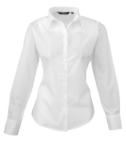 Premier Ladies Long Sleeve Poplin Blouse in White