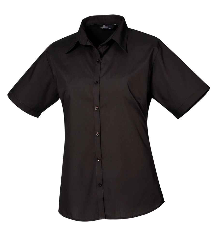 Premier Ladies Short Sleeve Poplin Blouse in Black