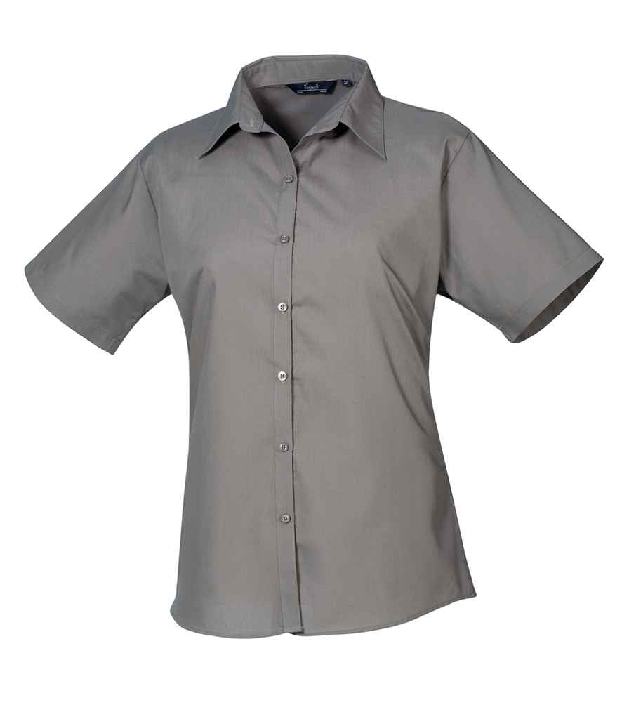 Premier Ladies Short Sleeve Poplin Blouse in Dark Grey