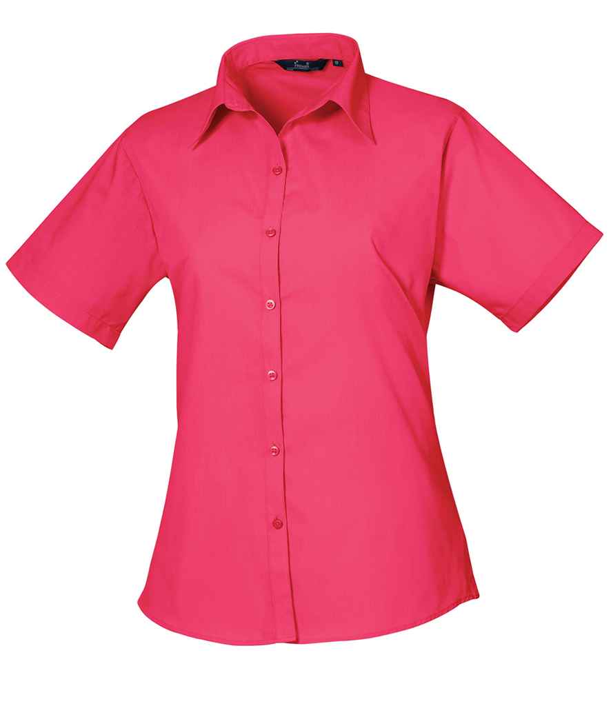 Premier Ladies Short Sleeve Poplin Blouse in Hot Pink