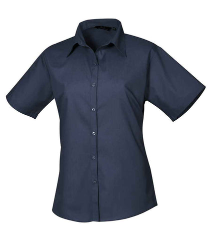 Premier Ladies Short Sleeve Poplin Blouse in Navy