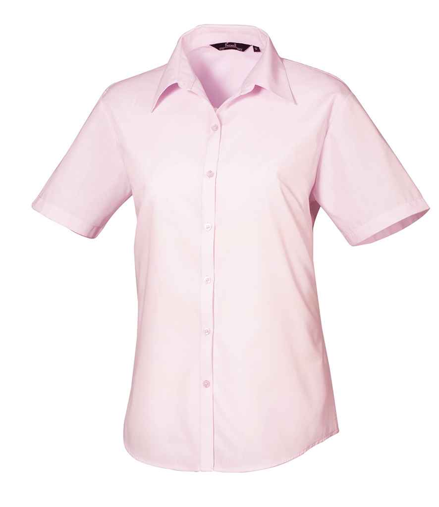 Premier Ladies Short Sleeve Poplin Blouse in Pink