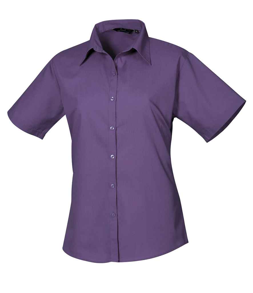 Premier Ladies Short Sleeve Poplin Blouse in Purple