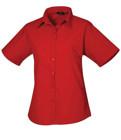 Premier Ladies Short Sleeve Poplin Blouse in Red