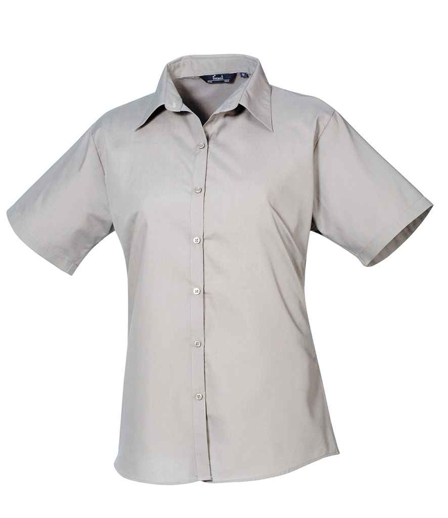 Premier Ladies Short Sleeve Poplin Blouse in Silver
