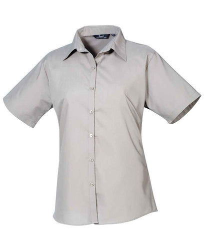 Premier Ladies Short Sleeve Poplin Blouse in Silver