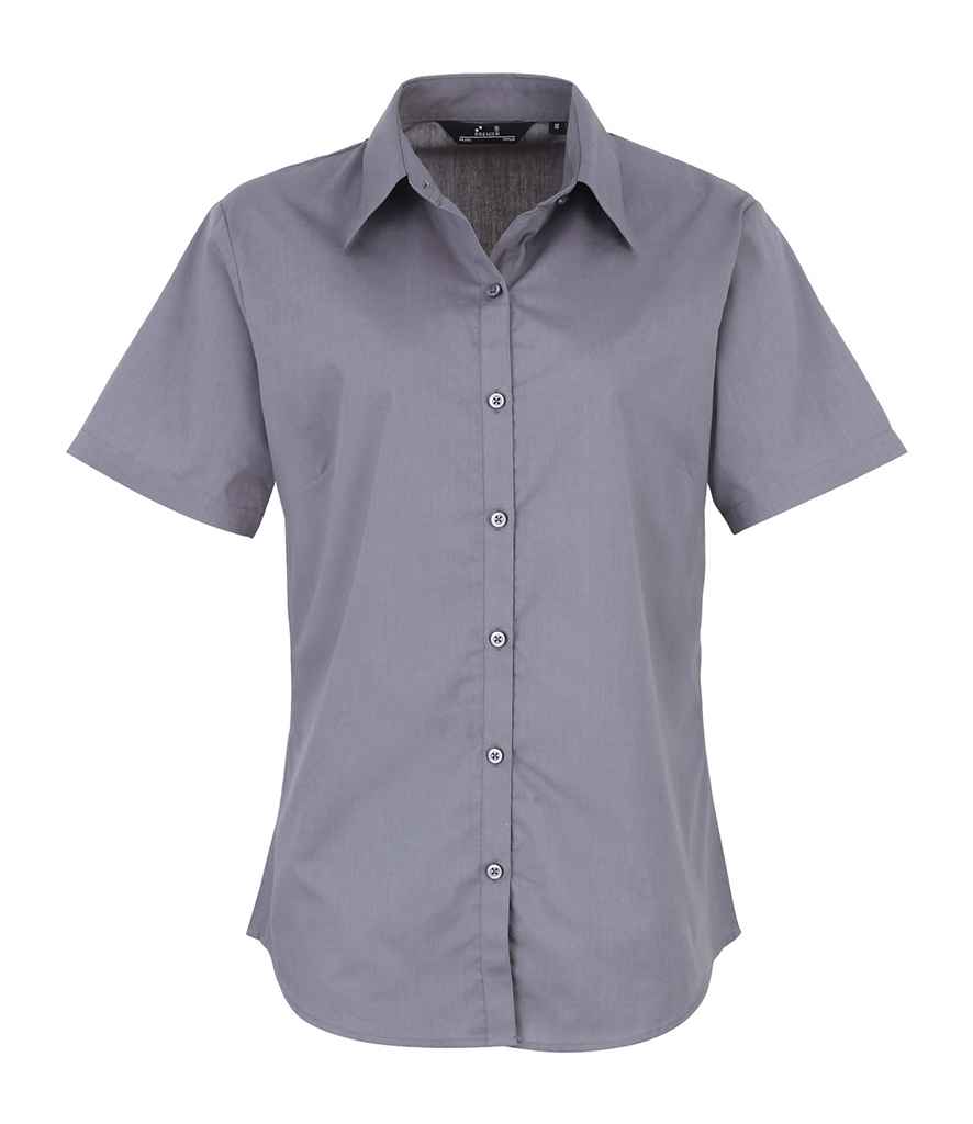 Premier Ladies Short Sleeve Poplin Blouse in Steel