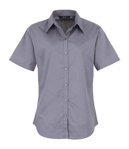 Premier Ladies Short Sleeve Poplin Blouse in Steel