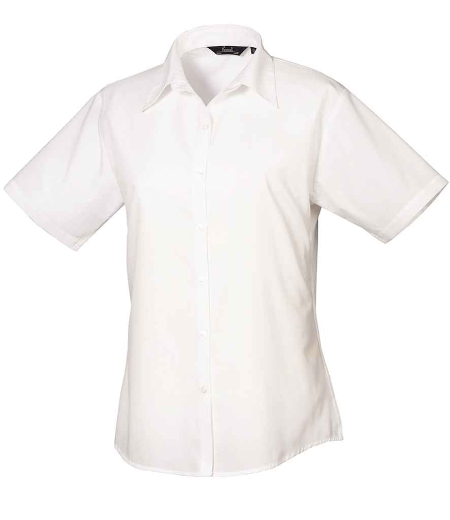 Premier Ladies Short Sleeve Poplin Blouse in White