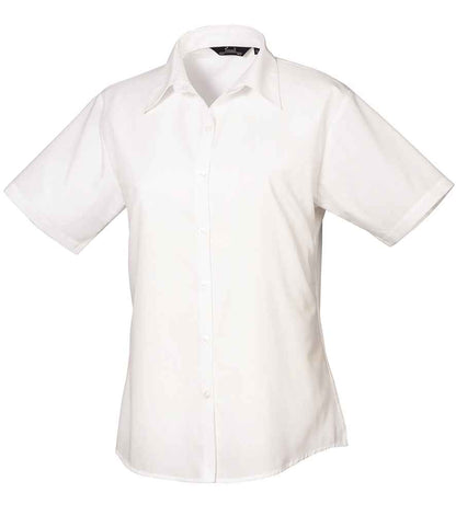 Premier Ladies Short Sleeve Poplin Blouse in White