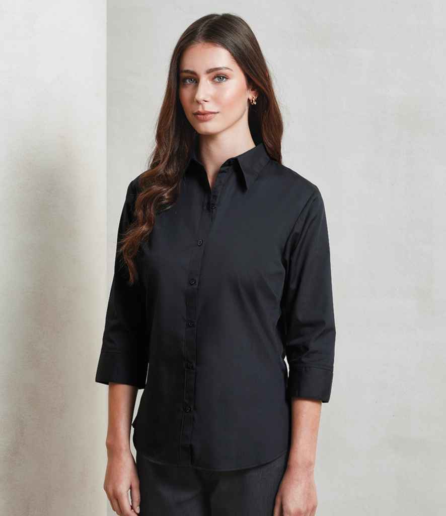 Premier Premier Ladies 3/4 Sleeve Poplin Blouse Black