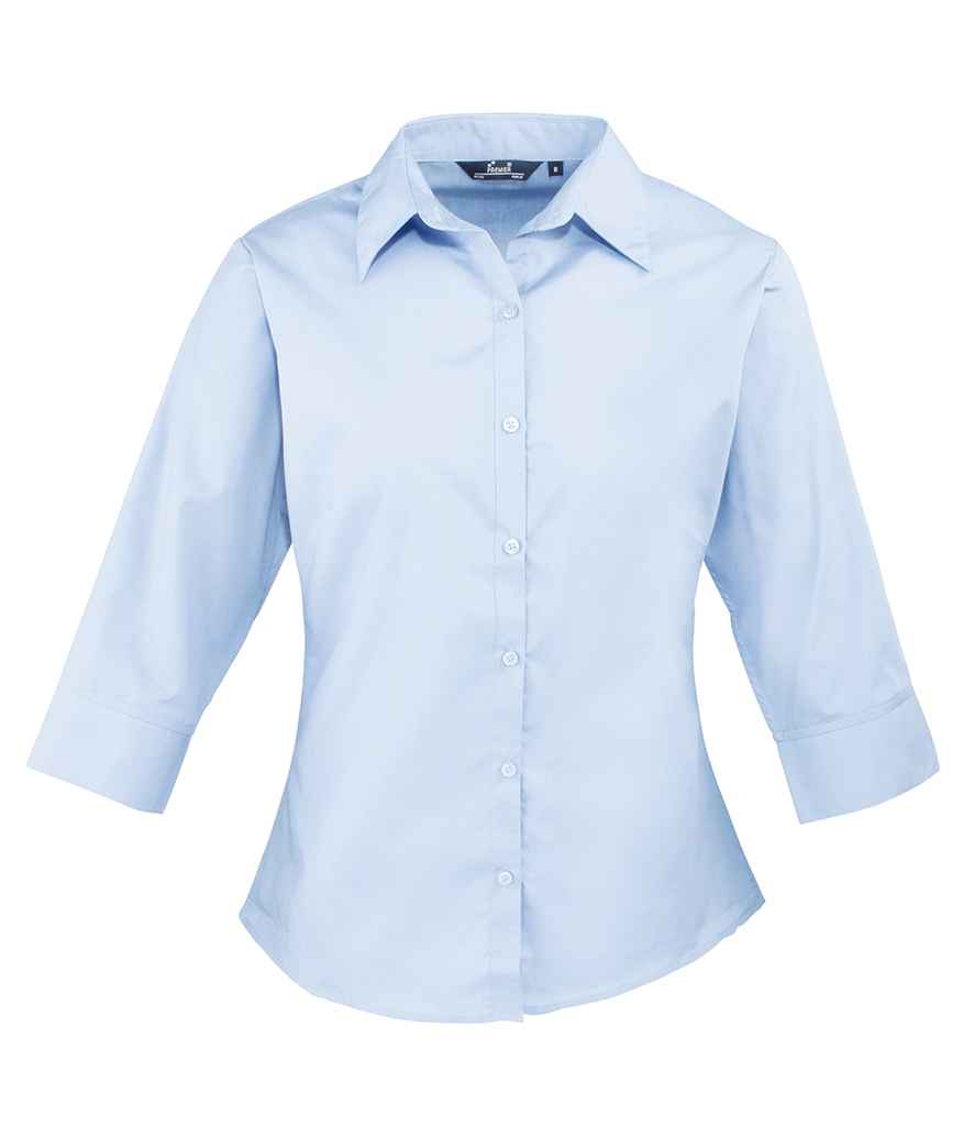 Premier Ladies 3/4 Sleeve Poplin Blouse in Light Blue