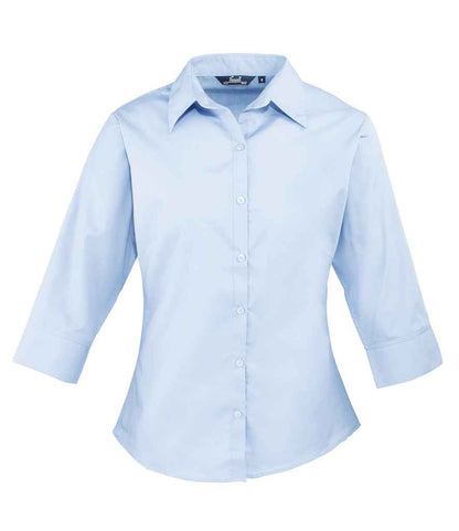 Premier Ladies 3/4 Sleeve Poplin Blouse in Light Blue