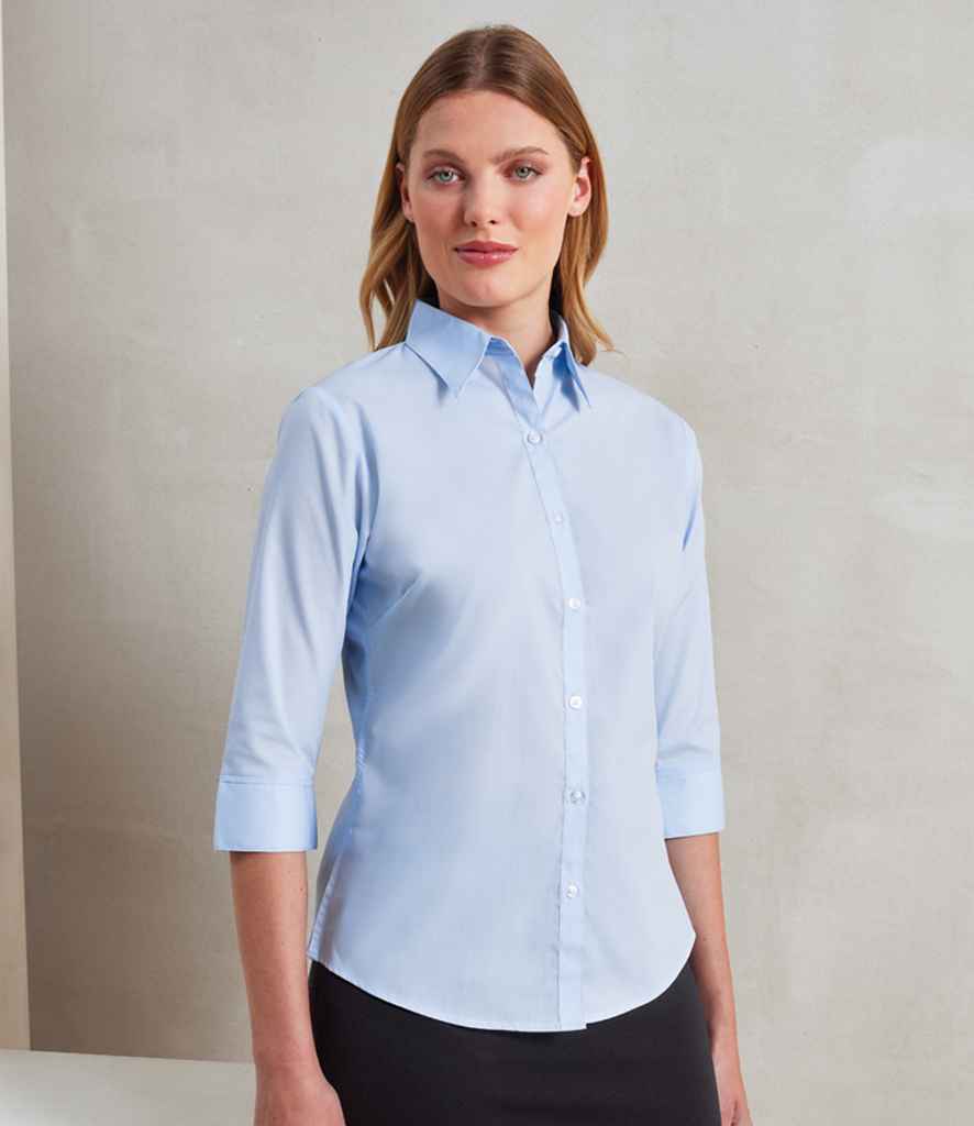 Premier Premier Ladies 3/4 Sleeve Poplin Blouse Light Blue