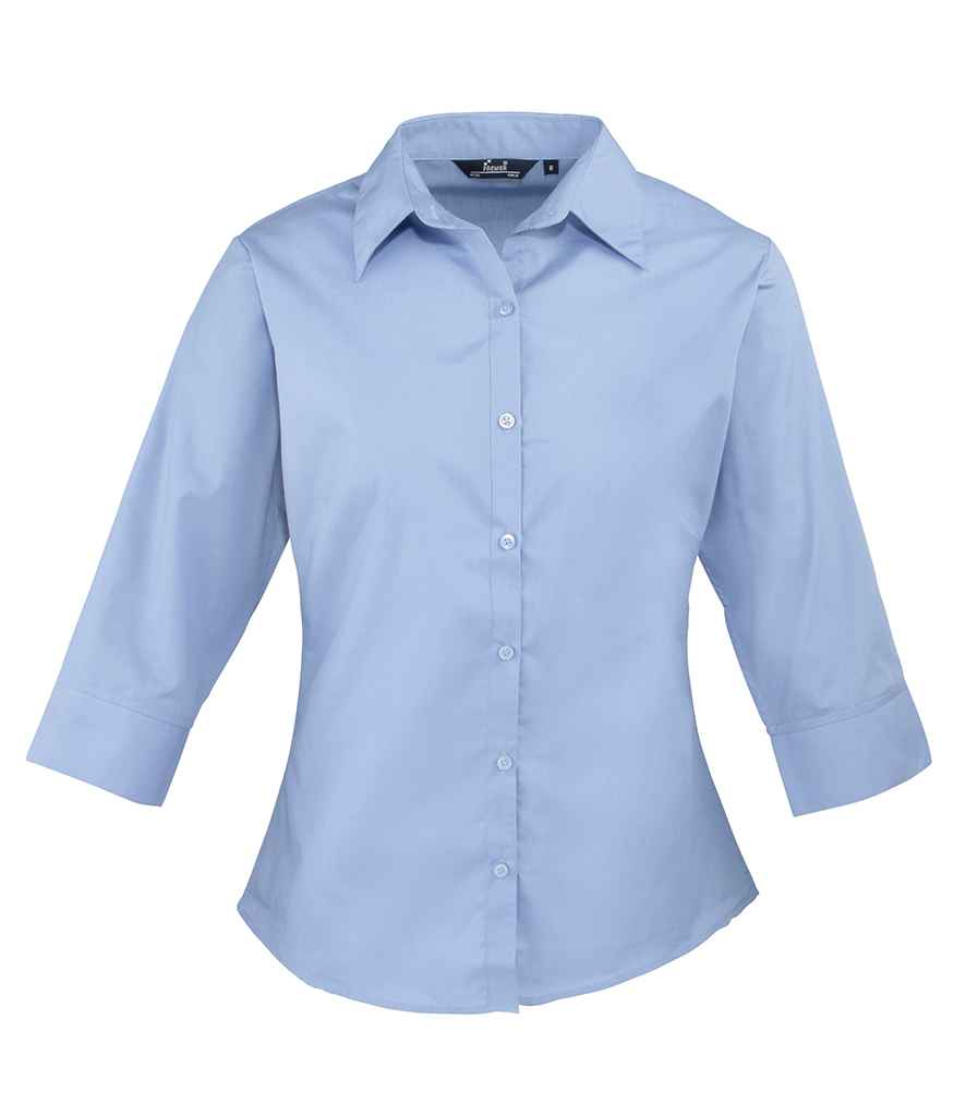 Premier Premier Ladies 3/4 Sleeve Poplin Blouse Mid Blue