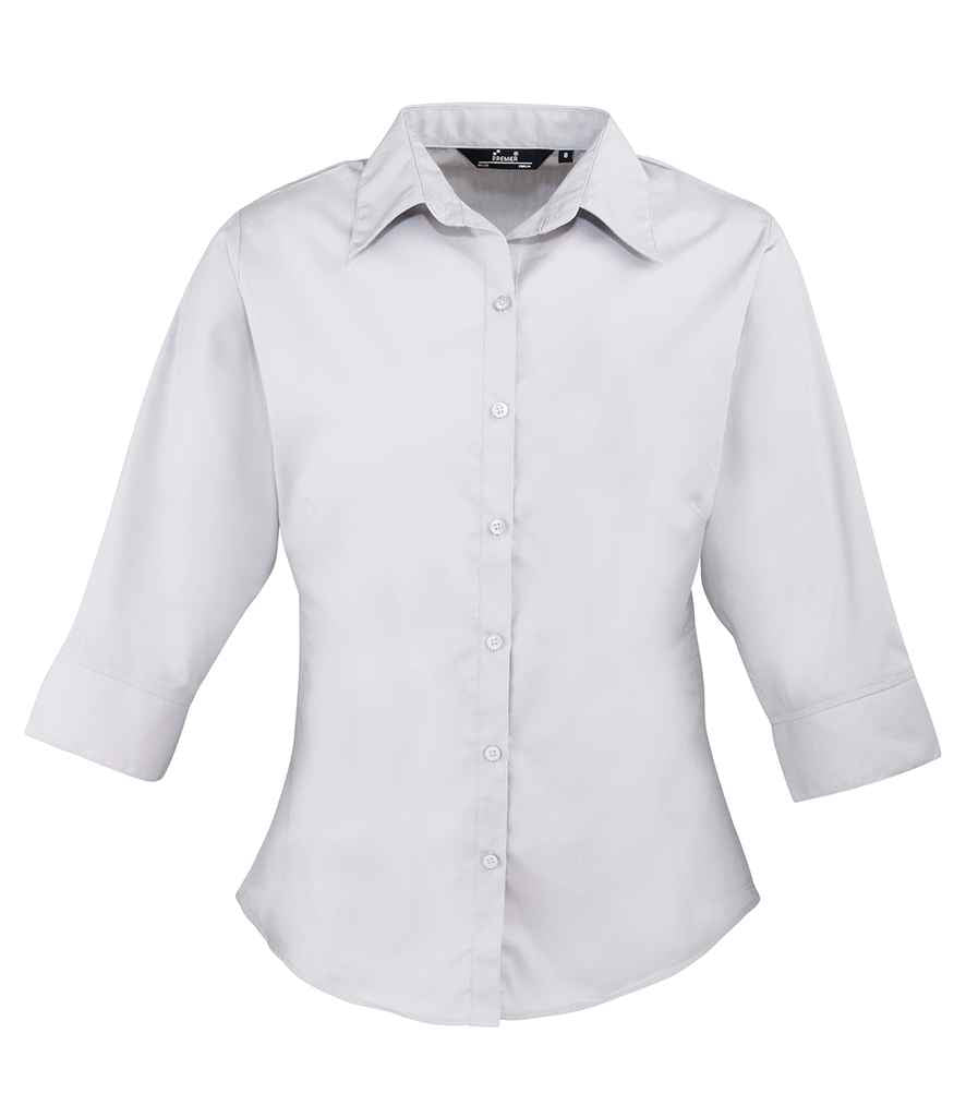 Premier Premier Ladies 3/4 Sleeve Poplin Blouse Silver