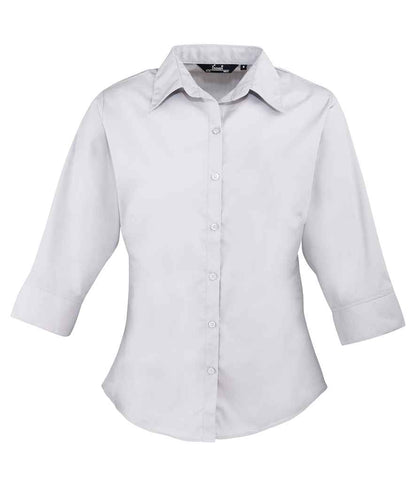 Premier Premier Ladies 3/4 Sleeve Poplin Blouse Silver
