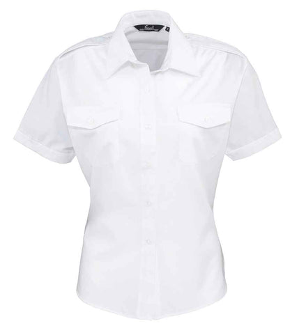 Premier Ladies Short Sleeve Pilot Shirt in White