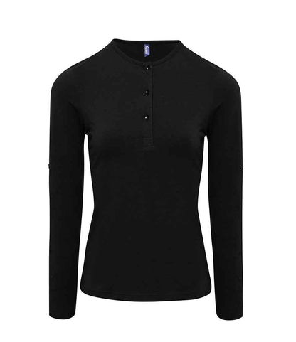 Premier Ladies Long John Roll Sleeve T-Shirt in Black
