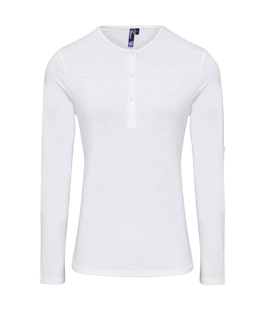 Premier Ladies Long John Roll Sleeve T-Shirt in White