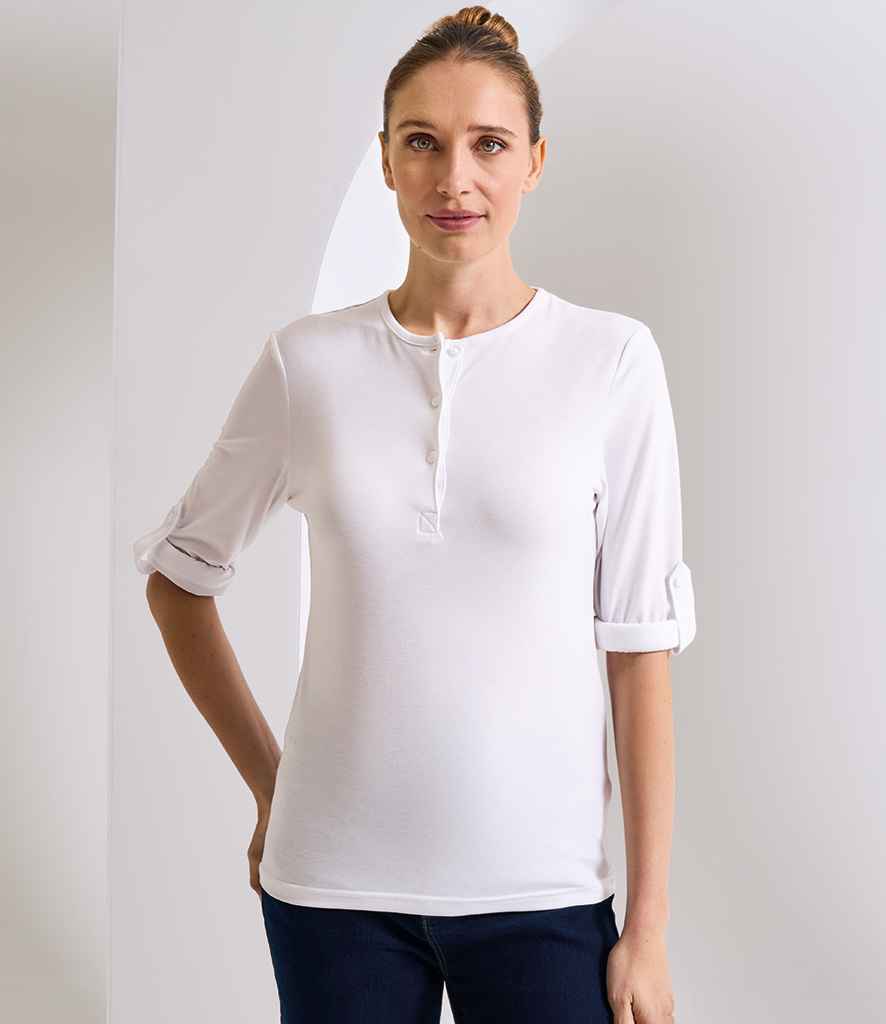 Premier Premier Ladies Long John Roll Sleeve T-Shirt White