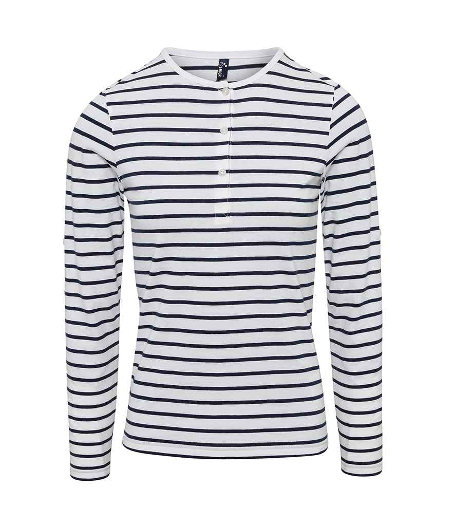 Premier Premier Ladies Long John Roll Sleeve T-Shirt White/Navy