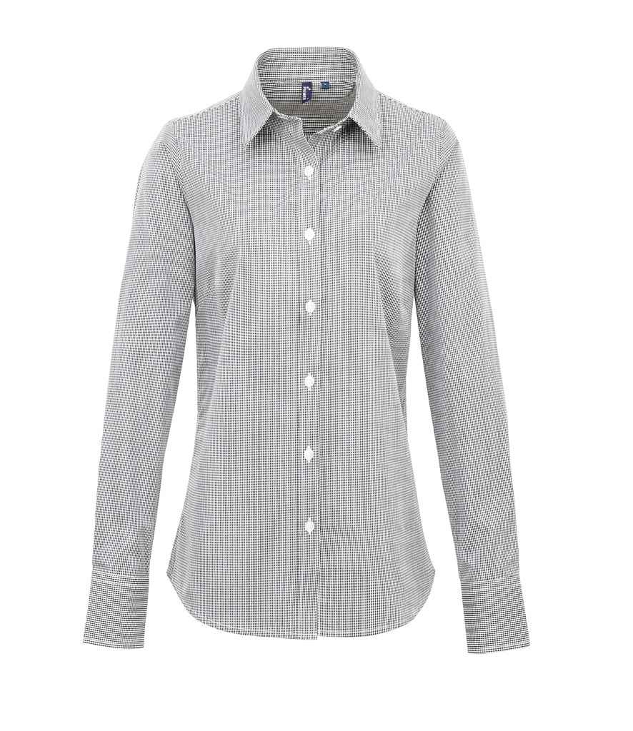 Premier Premier Ladies Gingham Long Sleeve Shirt Black/White