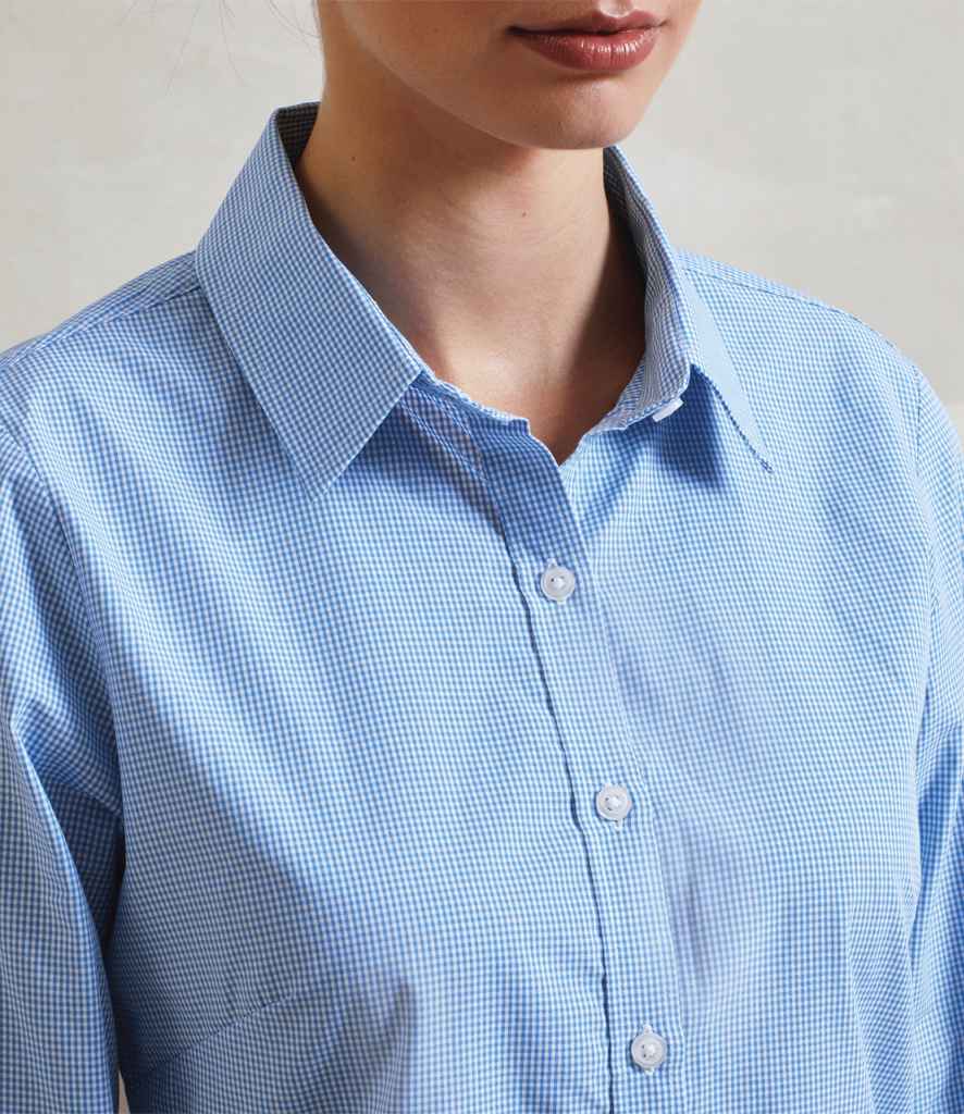 Premier Premier Ladies Gingham Long Sleeve Shirt Light Blue/White