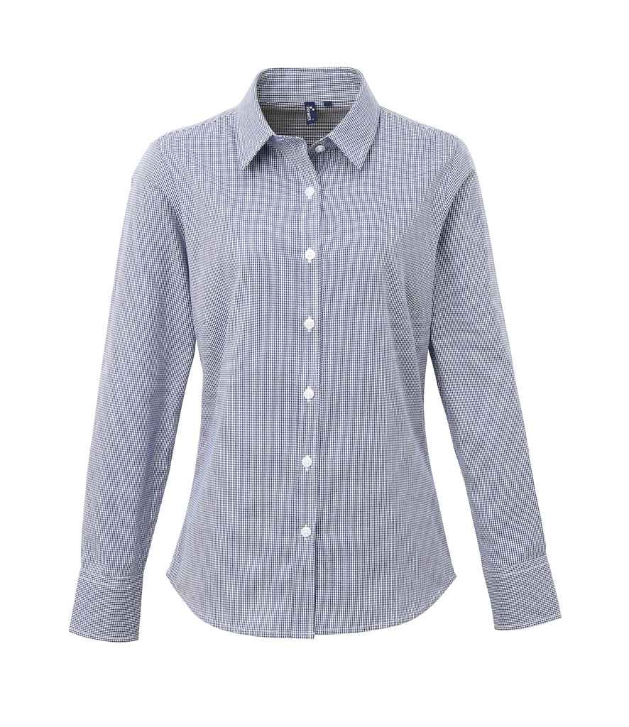 Premier Premier Ladies Gingham Long Sleeve Shirt Navy/White