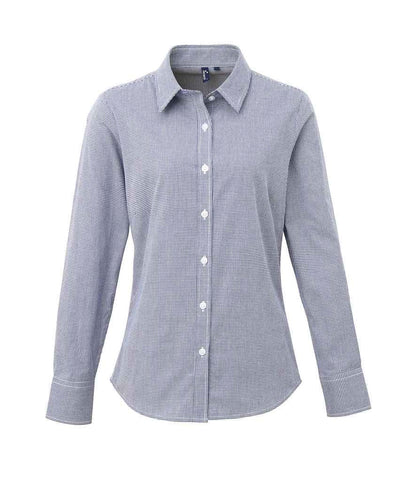 Premier Premier Ladies Gingham Long Sleeve Shirt Navy/White
