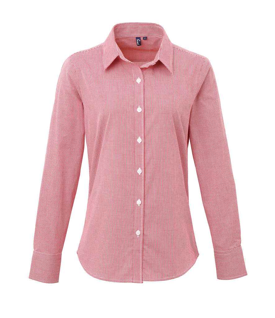Premier Premier Ladies Gingham Long Sleeve Shirt Red/White