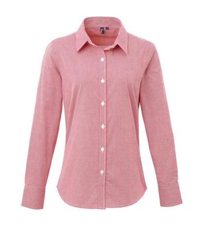 Premier Premier Ladies Gingham Long Sleeve Shirt Red/White