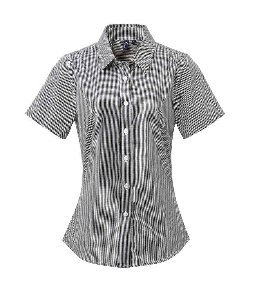 Premier Premier Ladies Gingham Short Sleeve Shirt Black/White