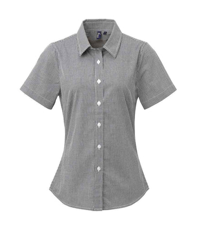 Premier Premier Ladies Gingham Short Sleeve Shirt Black/White