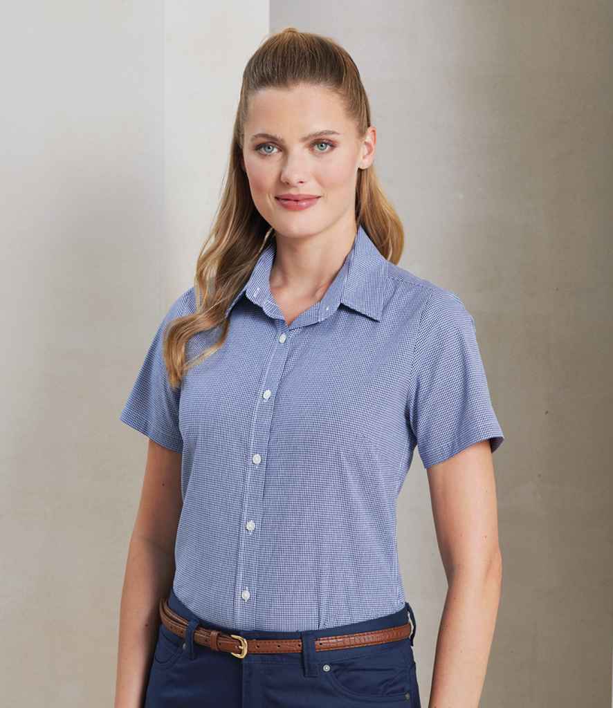 Premier Premier Ladies Gingham Short Sleeve Shirt Navy/White