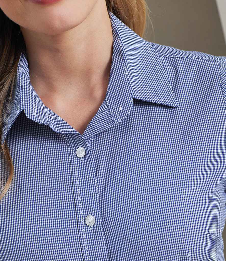 Premier Ladies Gingham Short Sleeve Shirt - model image