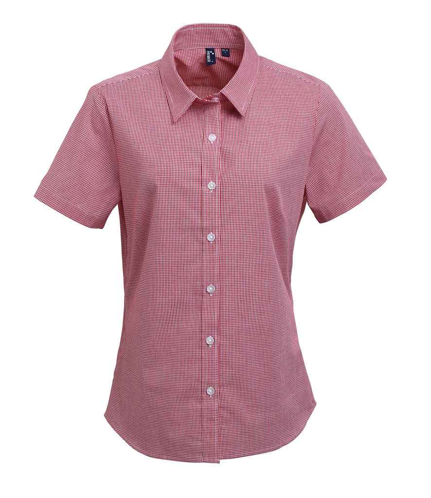 Premier Premier Ladies Gingham Short Sleeve Shirt Red/White