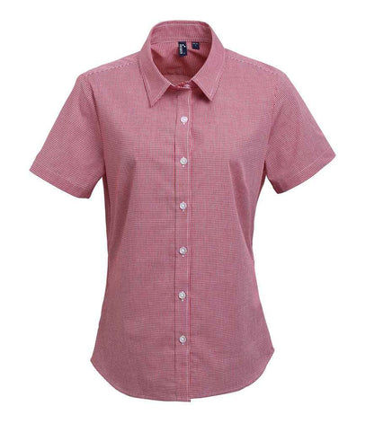 Premier Premier Ladies Gingham Short Sleeve Shirt Red/White