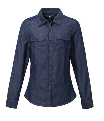 Premier Premier Ladies Jeans Stitch Denim Shirt Indigo Denim
