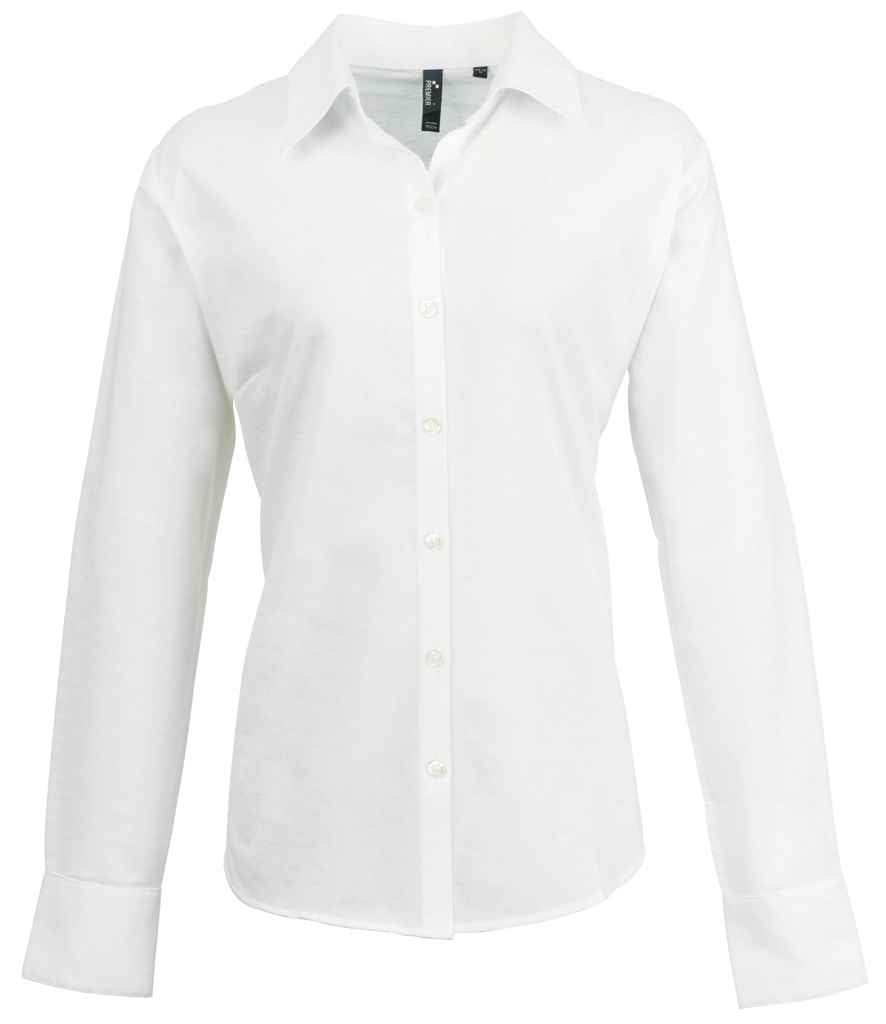 Premier Ladies Signature Long Sleeve Oxford Shirt in White