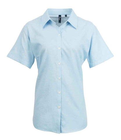 Premier Ladies Signature Short Sleeve Oxford Shirt in Light Blue