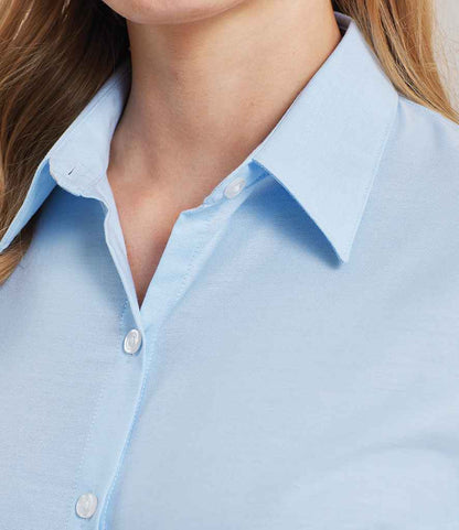 Premier Premier Ladies Signature Short Sleeve Oxford Shirt Light Blue